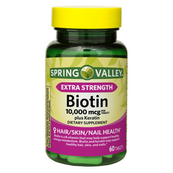 Spring Valley Extra Strength Biotin & Keratin 10,000mcg, 60 Tablets