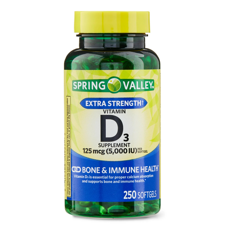 Spring Valley Vitamin D3 125mcg (5,000 IU), 250 Softgels