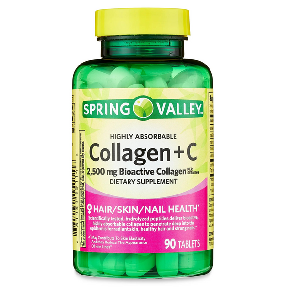 Spring Valley Collagen Type 1 & 3 + Vitamin C, 1,000mg, 90 Tablets for Hair, Skin & Nails