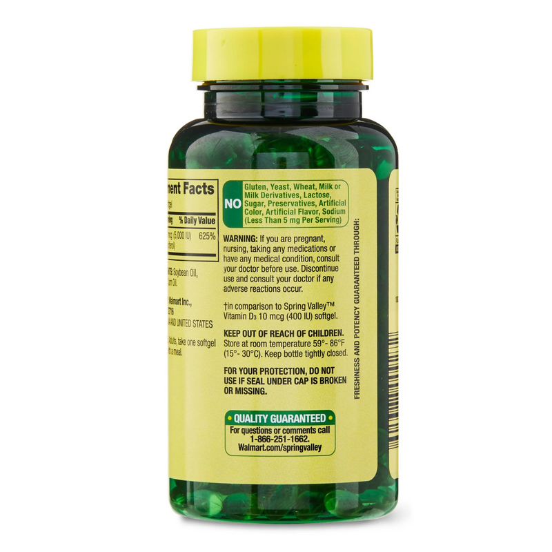 Spring Valley Vitamin D3 125mcg (5,000 IU), 250 Softgels