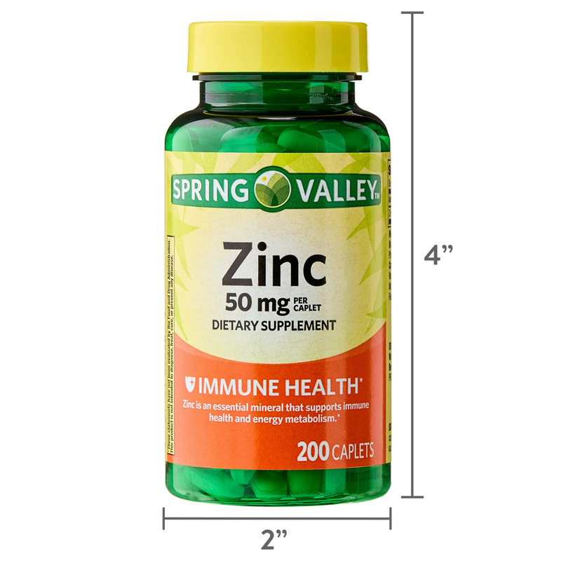 Spring Valley Zinc 50mg for Immune Health, 200 Caplets