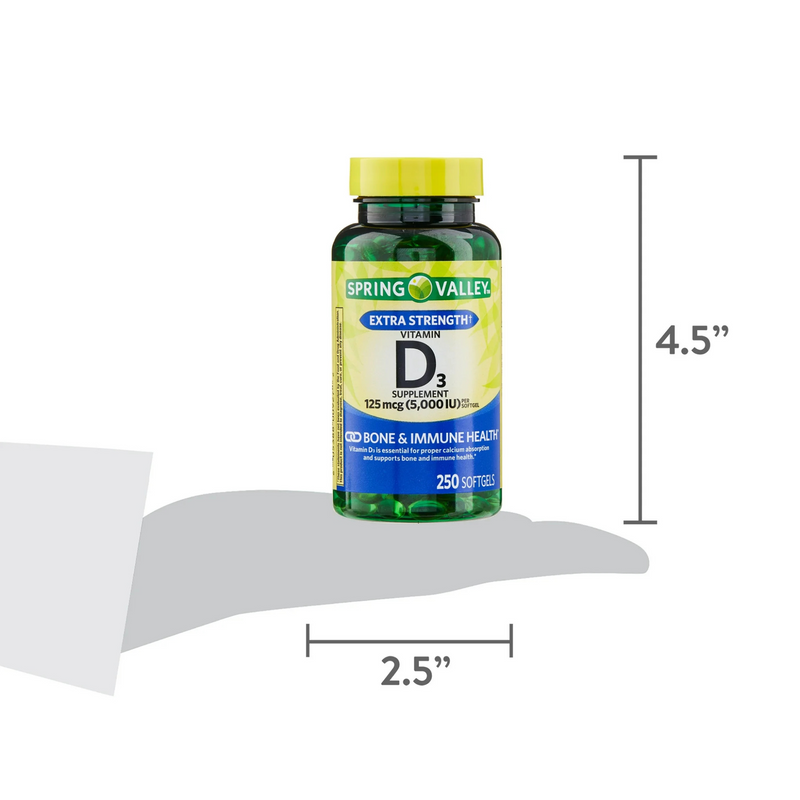 Spring Valley Vitamin D3 125mcg (5,000 IU), 250 Softgels