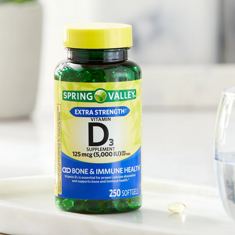 Spring Valley Vitamin D3 125mcg (5,000 IU), 250 Softgels